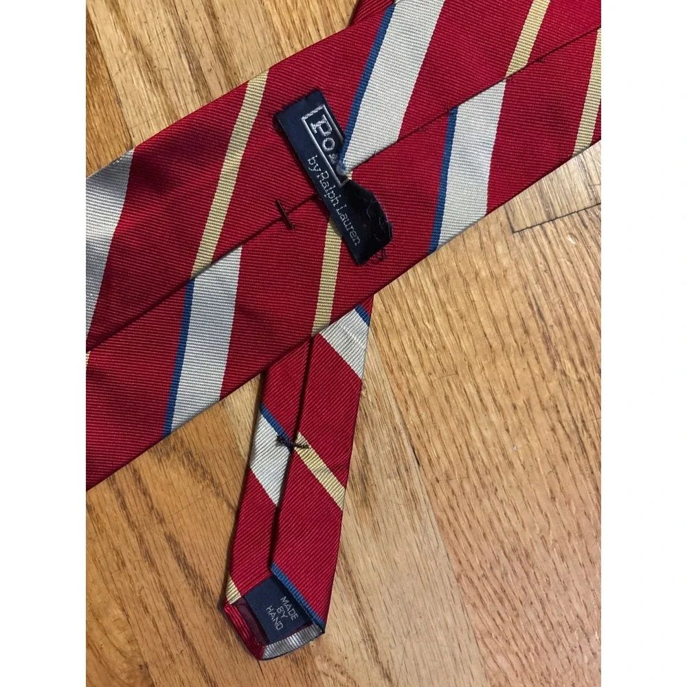 Polo By Ralph Lauren Mens Red Striped Silk Tie Classic Necktie Made In USA